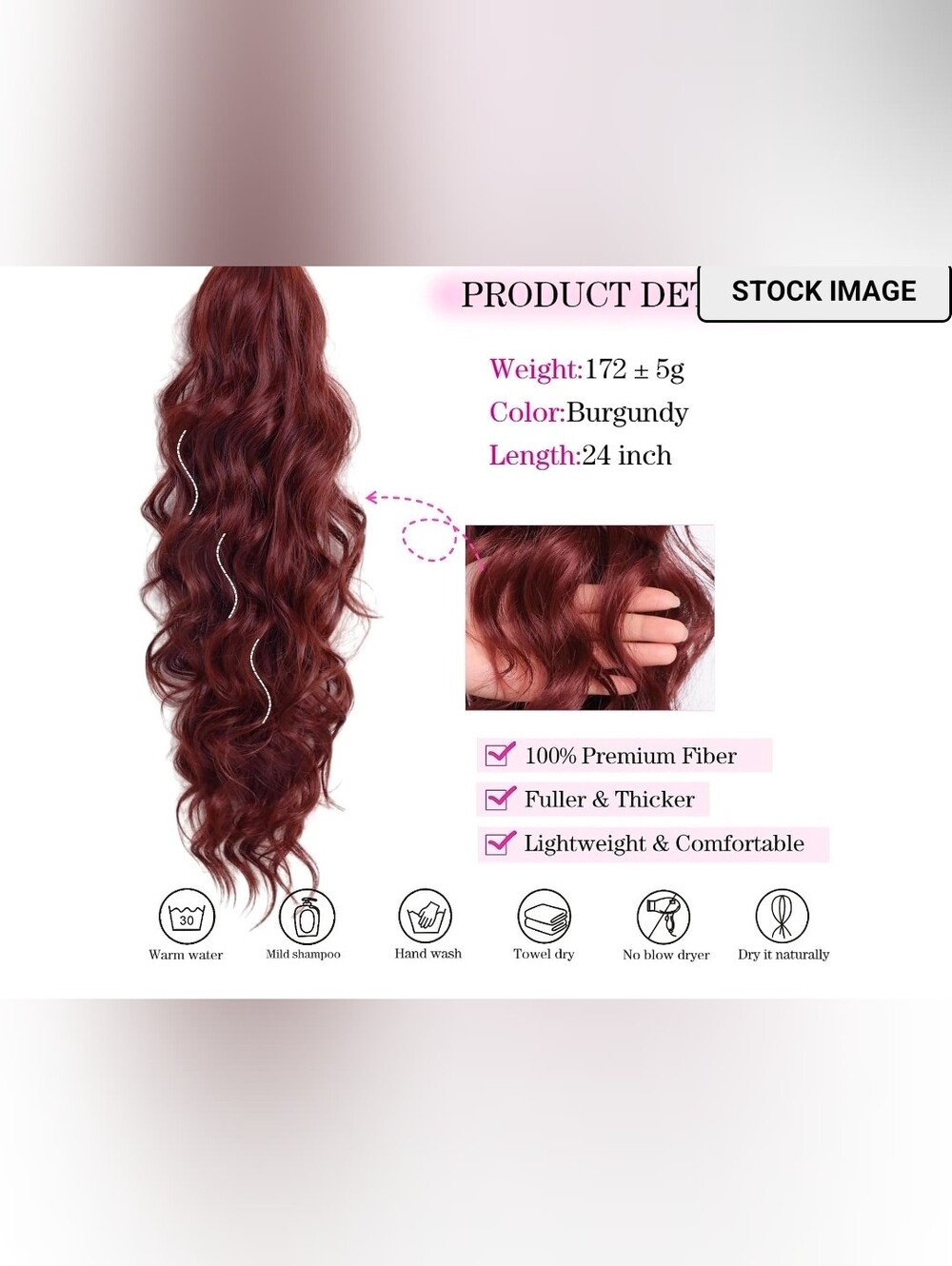 Ponytail Extension, 24 Inch Long Curly Wavy Synthetic Hair Pieces for Women